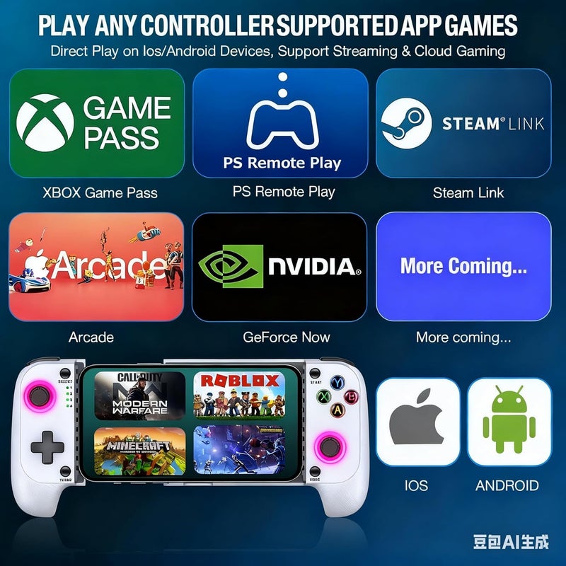 AIfasterfly Store Mobile Game Controller for iPhone/Android, Hall Effect Gaming Controller with Hall Joystick , Wireless Phone Controller, Support Phone Case, Suitable for Xbox Game Pass, Steam Link, Roblox, Call of Duty & More - Image 5